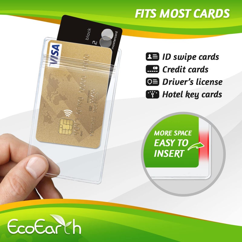 إيكو إيرث EcoEarth - واقي بطاقة عمودي مع حافة ناعمة - طبقة ممتازة قابلة للإغلاق مقاس 2.25 × 3.5 بوصة 100 حزمة - حامل شارة تعريف مقاومة للماء - حامل بطاقات اسم بلاستيكي - Image 5